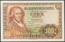 100 Pesetas. 2 de Mayo de 1948. Serie F. (Edifil 2017: 456a). Conserva gran parte del apresto original. EBC+.
