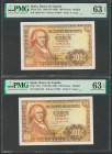 100 Pesetas. 2 de Mayo de 1948. Pareja correlativa. Serie G. (Edifil 2017: 456a). Apresto original. SC. Encapsulados PMG63EPQ, ambos.