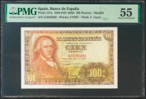 100 Pesetas. 2 de Mayo de 1948. Serie G. (Edifil 2021: 456a, Pick: 137a). EBC+. Encapsulado PMG55.