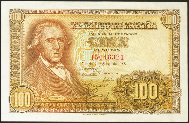 100 Pesetas. 2 de Mayo de 1948. Serie I. (Edifil 2021: 456a). Conserva gran part...