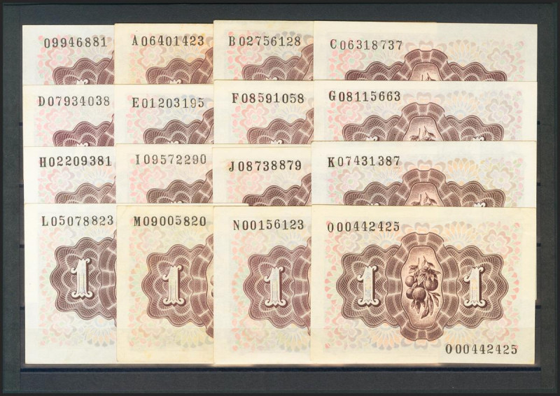 Precioso conjunto de 16 billetes de 1 Peseta emitidos el 19 de Junio de 1948, in...