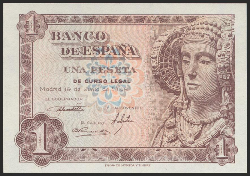 1 Peseta. 19 de Junio de 1948. Serie D. (Edifil 2021: 457a). Apresto original. S...