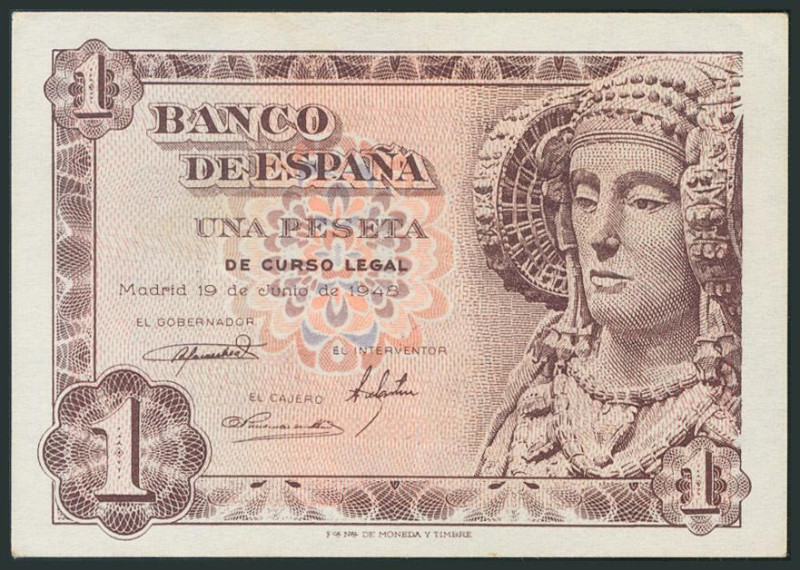 1 Peseta. 19 de Junio de 1948. Serie D. (Edifil 2017: 457a). EBC.