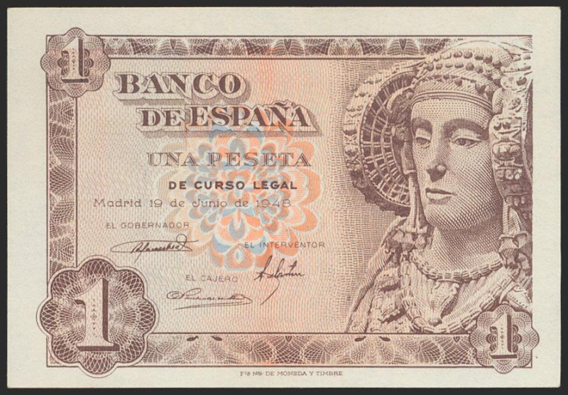 1 Peseta. 19 de Junio de 1948. Serie F. (Edifil 2021: 457a). Apresto original. S...