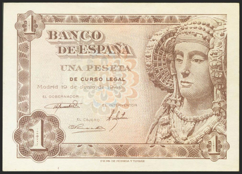 1 Peseta. 19 de Junio de 1948. Serie H. (Edifil 2021: 457a). Apresto original. E...