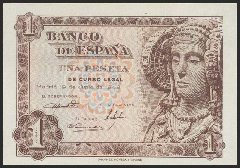 1 Peseta. 19 de Junio de 1948. Serie M. (Edifil 2021: 457a). Apresto original. S...