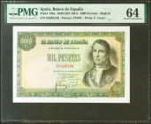 1000 Pesetas. 4 de Noviembre de 1949. Sin serie. (Edifil 2021: 458, Pick: 138a). Raro en esta excepcional calidad. SC. Encapsulado PMG64.