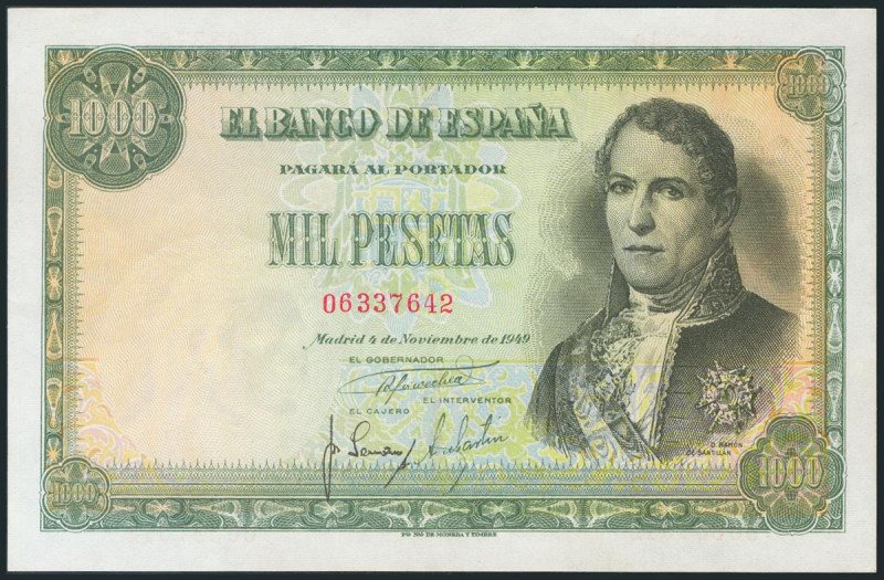 1000 Pesetas. 4 de Noviembre de 1949. Sin serie. (Edifil 2017: 458). Conserva su...