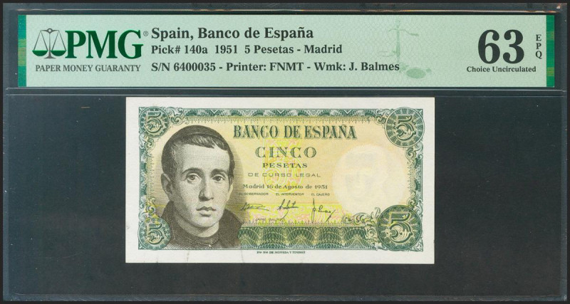 5 Pesetas. 16 de Agosto de 1951. Sin serie. (Edifil 2021: 459, Pick: 140a). Apre...