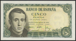 5 Pesetas. 16 de Agosto de 1951. Serie A. (Edifil 2021: 459a). Apresto original. SC-.