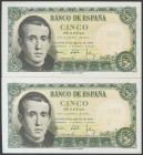 5 Pesetas. 16 de Agosto de 1951. Pareja correlativa. Serie F. (Edifil 2017: 459a). Apresto original. SC.