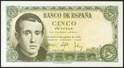 5 Pesetas. 16 de Agosto de 1951. Serie R. (Edifil 2021: 459a). Apresto original. SC-.