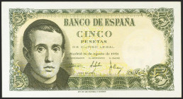 5 Pesetas. 16 de Agosto de 1951. Serie 1I. (Edifil 2021: 459a). Conserva gran parte de su apresto original. EBC+.