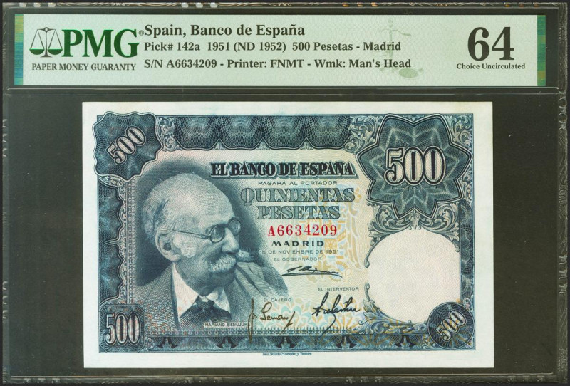 500 Pesetas. 15 de Noviembre de 1951. Serie A. (Edifil 2021: 460a, Pick: 142a). ...