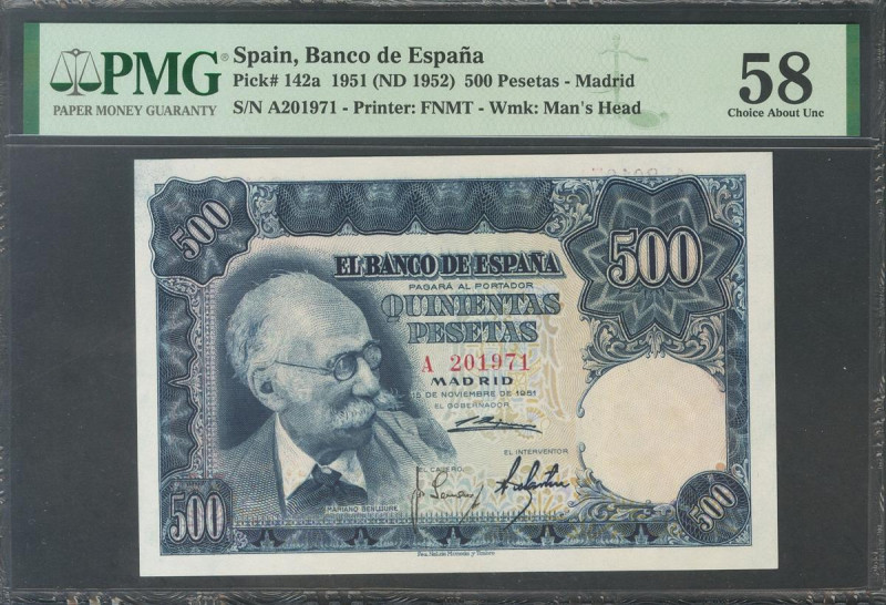 500 Pesetas. 15 de Noviembre de 1951. Serie A. (Edifil 2017: 460a). EBC+. Encaps...