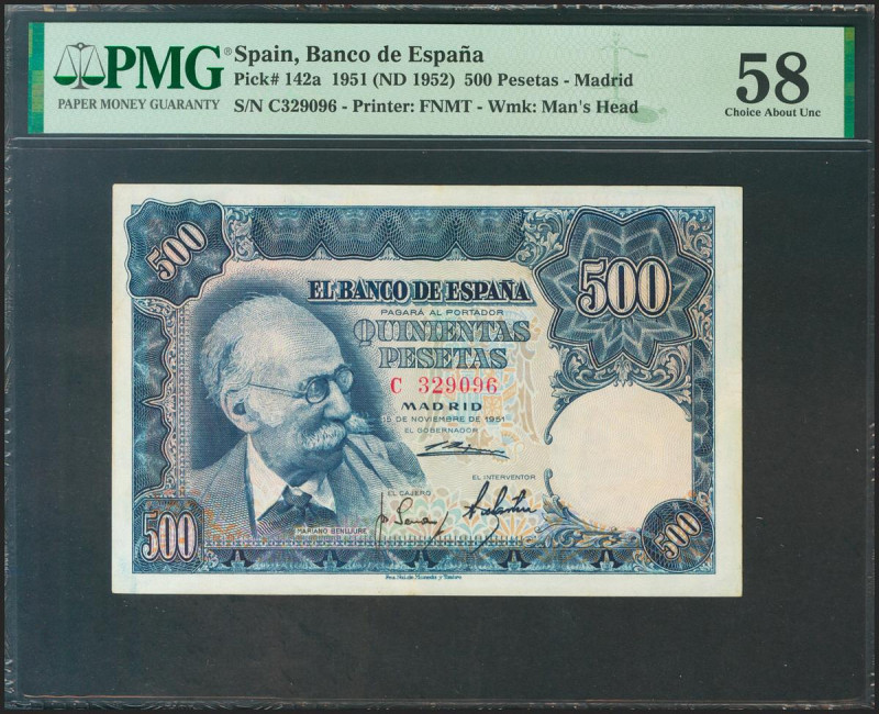 500 Pesetas. 15 de Noviembre de 1951. Serie C, última serie emitida. (Edifil 202...