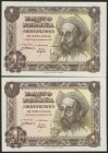 1 Peseta. 19 de Noviembre de 1951. Pareja correlativa. Serie E. (Edifil 2021: 461a). Apresto original. SC.