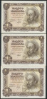 1 Peseta. 19 de Noviembre de 1951. Trío correlativo. Serie E. (Edifil 2021: 461a). Apresto original. SC.