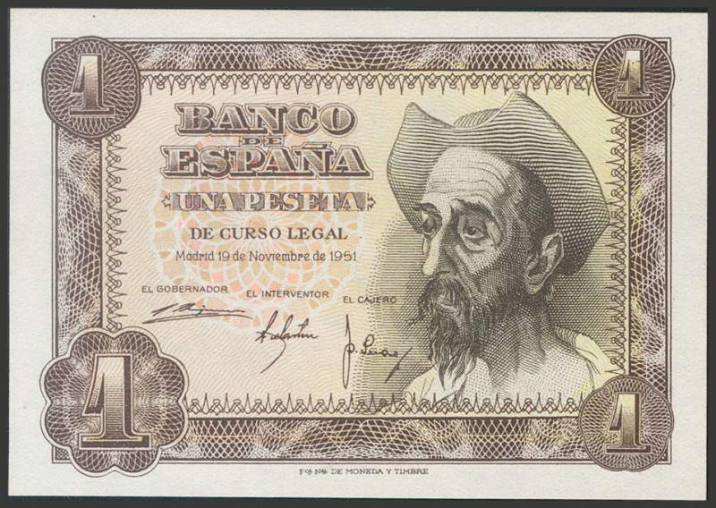 1 Peseta. 19 de Noviembre de 1951. Serie G. (Edifil 2017: 461a). Apresto origina...