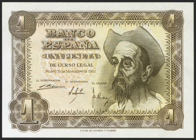 1 Peseta. 19 de Noviembre de 1951. Serie H. (Edifil 2021: 461a). Apresto origina...