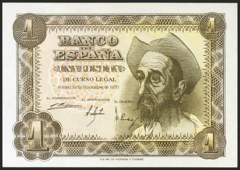 1 Peseta. 19 de Noviembre de 1951. Serie I. (Edifil 2021: 461a). Apresto origina...