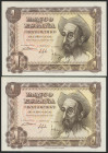 1 Peseta. 19 de Noviembre de 1951. Pareja correlativa. Serie K. (Edifil 2021: 461a). Apresto original. SC.