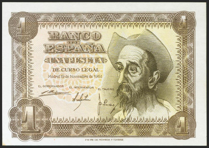 1 Peseta. 19 de Noviembre de 1951. Serie L. (Edifil 2021: 461a). Apresto origina...