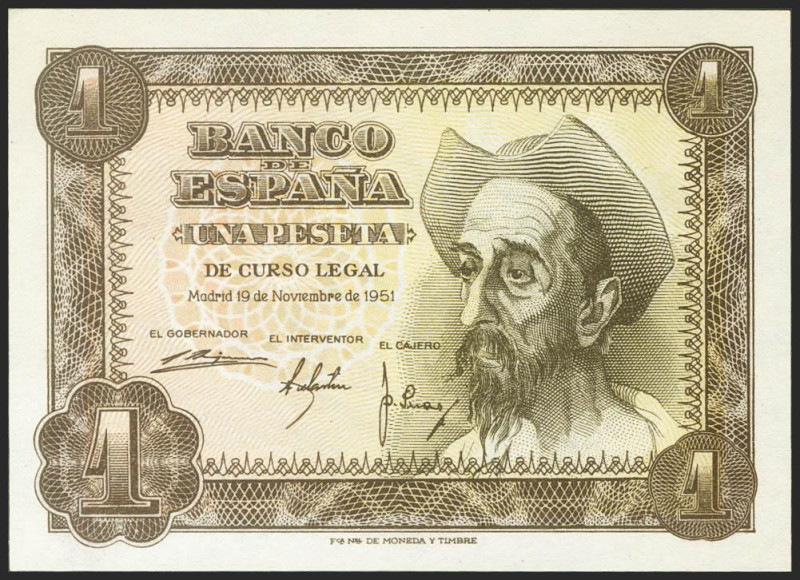 1 Peseta. 19 de Noviembre de 1951. Serie P. (Edifil 2021: 461a). Apresto origina...