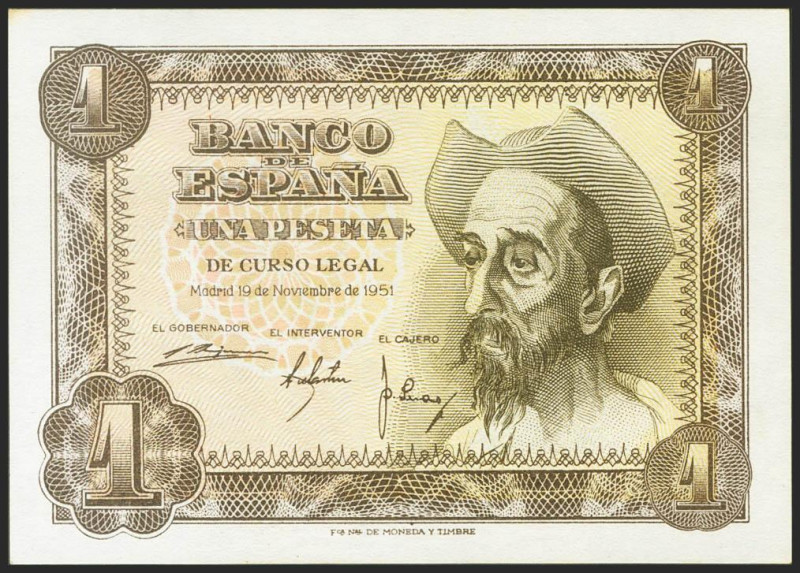 1 Peseta. 19 de Noviembre de 1951. Serie R. (Edifil 2021: 461a). Apresto origina...