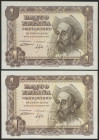 1 Peseta. 19 de Noviembre de 1951. Pareja correlativa. Serie S. (Edifil 2021: 461a). Apresto original. SC.