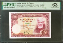 50 Pesetas. 31 de Diciembre de 1951. Sin serie. (Edifil 2021: 462, Pick: 141a). SC. Encapsulado PMG63.