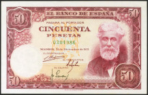 50 Pesetas. 31 de Diciembre de 1951. Sin serie. (Edifil 2021: 462, Pick: 141a). Conserva todo su apresto original. SC-.