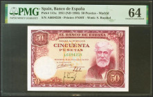 50 Pesetas. 31 de Diciembre de 1951. Serie A. (Edifil 2021: 462a). SC. Encapsulado PMG64.