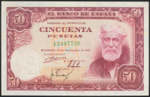 50 Pesetas. 31 de Diciembre de 1951. Serie A. (Edifil 2021: 462a). Conserva gran parte del apresto original. EBC+.