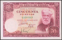 50 Pesetas. 31 de Diciembre de 1951. Serie B. (Edifil 2017: 462a). Conserva todo su apresto original, muy atractivo. SC.