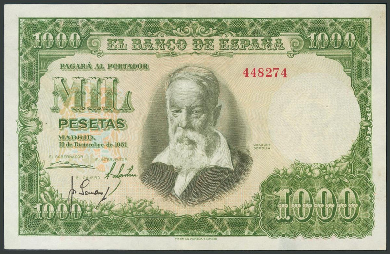 1000 Pesetas. 31 de Diciembre de 1951. Sin serie. Puntito de grapa a la izquierd...