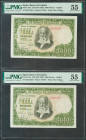 1000 Pesetas. 31 de Diciembre de 1951. Pareja correlativa. Serie B. (Edifil 2017: 463a). EBC+. Encapsulados PMG55, ambos.