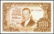 100 Pesetas. 7 de Abril de 1953. Serie 2H. (Edifil 2021: 464c). Apresto original. SC.