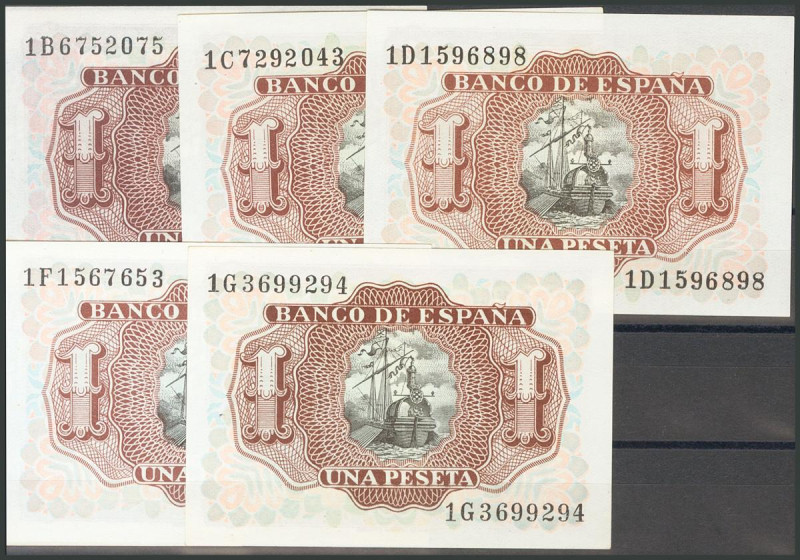 Precioso e interesante conjunto de 7 billetes de 1 Peseta emitidos el 22 de Juli...