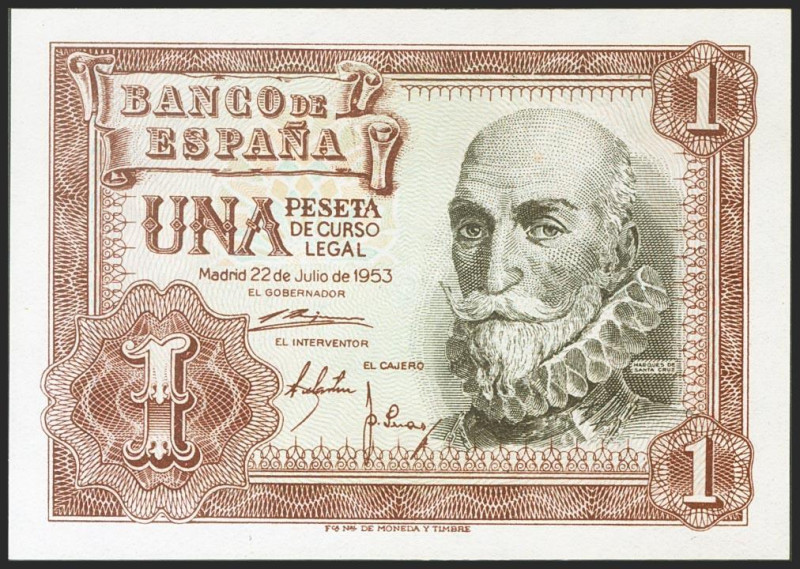 1 Peseta. 22 de Julio de 1953. Serie C. (Edifil 2021: 465a). Apresto original. S...