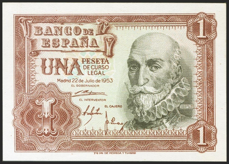 1 Peseta. 22 de Julio de 1953. Serie H. (Edifil 2021: 465a). Apresto original. S...