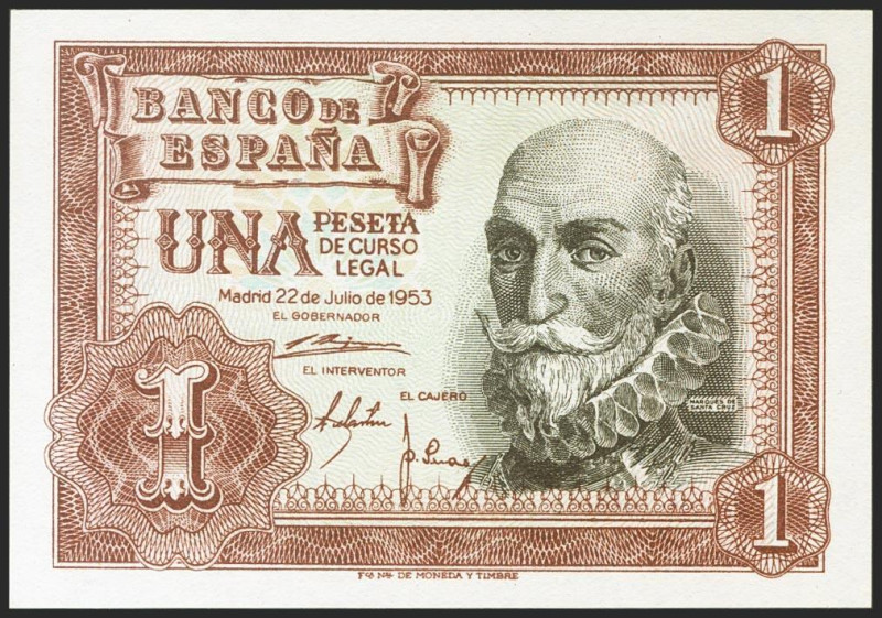 1 Peseta. 22 de Julio de 1953. Serie I. (Edifil 2021: 465a). Apresto original. S...