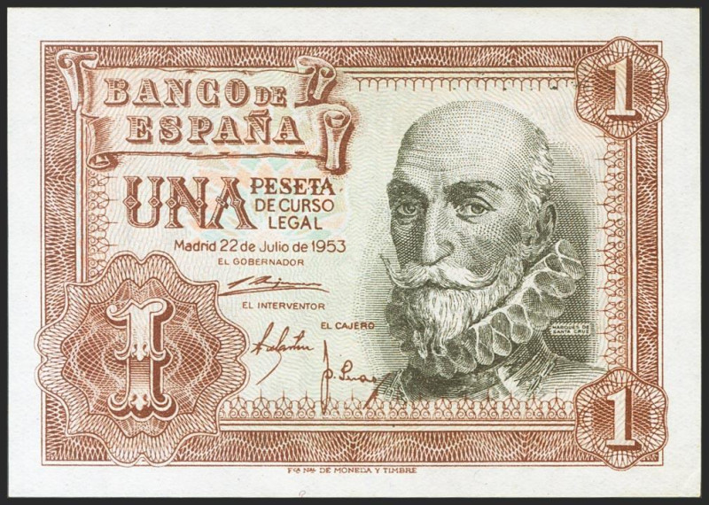 1 Peseta. 22 de Julio de 1953. Serie K. (Edifil 2021: 465a). Apresto original. S...