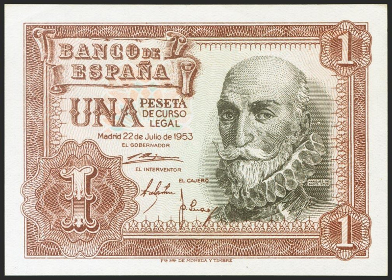 1 Peseta. 22 de Julio de 1953. Serie K. (Edifil 2021: 465a). Apresto original. S...