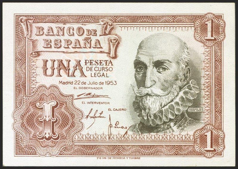 1 Peseta. 22 de Julio de 1953. Serie M. (Edifil 2021: 465a). Apresto original. S...