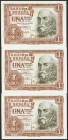 1 Peseta. 22 de Julio de 1953. Trío correlativo. Serie M. (Edifil 2017: 465a). SC.