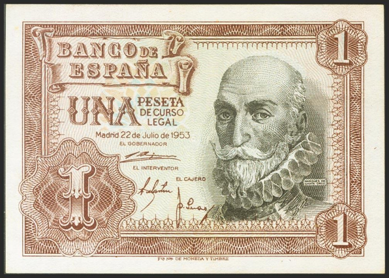 1 Peseta. 22 de Julio de 1953. Serie M. (Edifil 2021: 465a). Apresto original. S...