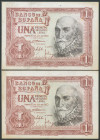 1 Peseta. 22 de Julio de 1953. Pareja correlativa. Serie P. (Edifil 2017: 465a). EBC.