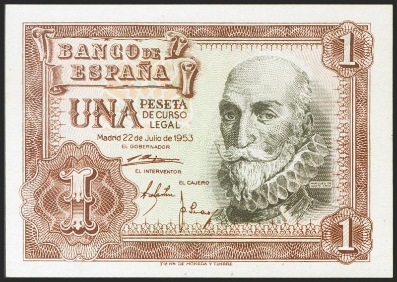 1 Peseta. 22 de Julio de 1953. Serie Q. (Edifil 2021: 465a). Apresto original. S...