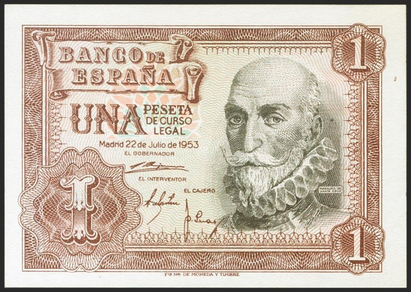 1 Peseta. 22 de Julio de 1953. Serie R. (Edifil 2021: 465a). Apresto original. S...